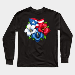 Puerto Rico Flowers Flag Long Sleeve T-Shirt